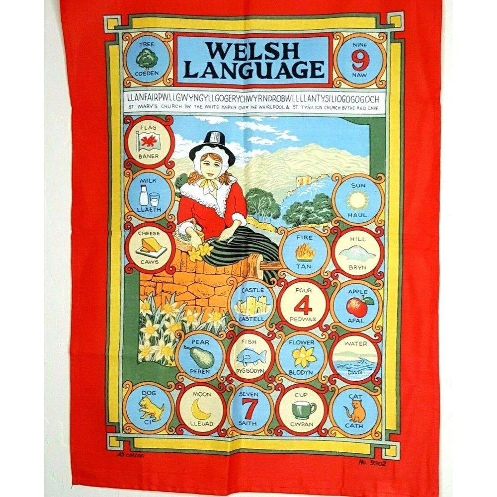 Welsh Language Souvenir 100% Cotton Tea Dish Towel 20.5 x 28" Griffin